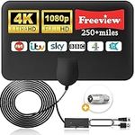 TV Aerial Indoor, Smart Digital TV Aerial with Strong Signal & 250+ Miles Long Range for Freeview Channels - Support All Older TV's with Signal Amplifier Booster & 16.4 ft Coax Cable