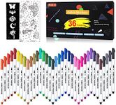 Shuttle Art 36 Colors Fabric Markers, Fabric Markers Permanent Markers for T-Shirts Clothes Sneakers Jeans with 11 Stencils 1 Fabric Sheet, Permanent Fabric Pens for Kids Adult Painting Writing