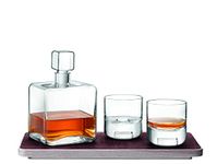 LSA International Cask Whisky Connoisseur Set Clear & Ash/Cork Tray L20cm| 1 Unit | Mouthblown & Handmade Glass | Hand Planed Wood | KC06