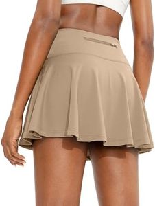 SANTINY Pleated Tennis Skirt with 4 Pockets_Khaki_XS