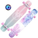 Longboard Cruiser Adults 43 Inch 7 Layers Maple Decks Retro Complete Board Beginner Skateboard,Teens Boy Child Kids Girl Double Kick Trick LED Light Up Freeride Skating Penny Board,Flesh