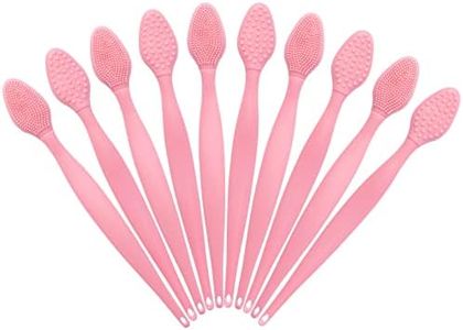 10 Pcs Lip Scrub Brush, Ooloveminso Silicone Lip Scrubber Exfoliator Tool, Soft Double-Side Lip Brush Exfoliating for Dark Lips, Lip Care and Beauty-Pink