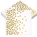 20PCS Gold Napkins Disposable 6.4X6.4 Inch White and Gold Party Napkins Cocktail Serviettes Napkins Birthday Golden Wedding Anniversary Napkins Baby Shower Paper Napkins Gold Dots Bridal Shower Napkin