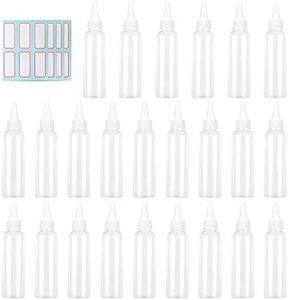 Trendbox 4oz Clear Plastic Bottles Applicator with Twist Top Cap BPA-Free For Hair Oils and Liquids 24 Pack with 24pcs Labels