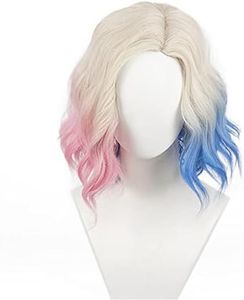 COSPLAZA 40cm Short Curly Blonde Blue Pink Women Wednesday Cosplay Costume Wigs for Halloween Cosplay Party