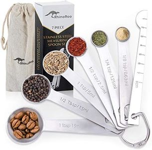 RhinoRoo Measuring Spoons Stainless Steel Set - Premium 15ml Tablespoon to 1/8 Teaspoon Measurement Spoons with Leveller - Durable Metal Measuring Spoon with High Accuracy and Engraved Measurements