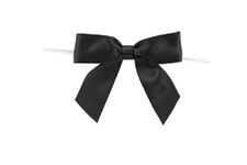 Reliant Ribbon 100 Piece Bow 3.25 Span X 2 Tails Twist Tie Ribbon, Black, 7/8"