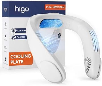 HIGO Neck Fan with Cooling Plate, Neck Air Conditioner, 3 Speeds Portable Neck Fan Rechargeable, Cooling Neck Fan for Women and Men, White