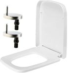 Rectangular Square Toilet Seat Soft Close Toilet Seat Quick Release Loo Seat Easy Cleaning, Easy Installation with Adjustable Hinges White (Plastic)