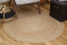 imsid Handwoven 3x3 feet Jute Round Rug, Natural Fibers, Braided Reversible Carpet for Stylish Bedroom Living Room Dining Room Kids Room (3x3 feet Round, Black & Beige)