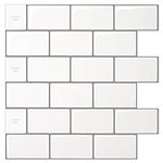 Art3d 10-Sheet Peel and Stick Backsplash, 12"x12" Subway Tile, Warm White with Gray Grout