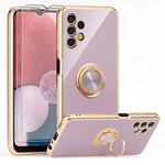 YIRSUR Case Compatible with Samsung Galaxy A13 4G with 2 Screen Protector, with Ring Holder Plating Rose Gold Edge 360° Kickstand Cover Slim Soft Flexible TPU Protective Phone Cases -Purple