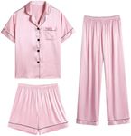 SWOMOG Womens Satin Pyjama Sets Lad