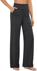 G4Free Yoga Pants with Pockets Wide Leg Pants Woman Straight Leg Sweatpants Stretch Dress Pants High Waisted(Charcoal Heather,L,31")