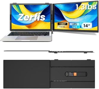 Zerfis Laptop Screen Extender, Ultra-Thin 14" FHD 1080P Portable Monitor for Laptop, Lightweight Dual Monitor Extender Plug & Play for 13"-17" Laptops, Compatible with Wins/Mac/Android/Chrome
