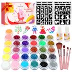 Temporary Glitter Tattoo Kids, Eleanore's Diary 31 Glitter Colors,165 Unique Stencils,2 Glue,4 Brushes,Adults & Kids Art Glitter Make Up Kit, Gifts for Girls Boys Easter School Birthday Party