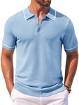 COOFANDY Mens Vintage Polo Shirt Quarter Button Knitted Collared Short Sleeve Polo Shirt Beach Golf Shirts Light Blue