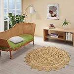 GRUHUM Handwoven 3ft Jute Area Rug Natural Fiber Round Boho Farmhouse Rustic Vintage Soft Braided Reversible EcoFriendly Rugs for Indoor Kitchen Bedroom Living Room Hallways (3' ft Round)