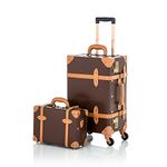 COTRUNKAGE Vintage Carry On Luggage Set 2 Piece, Cute Suitcase Trunk with Makeup Case for Women, Cocoa Brown, 13/Widen20 Inch