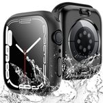 TAURI 2 Pack Waterproof Case Designed for Apple Watch Series 9 (2023) Series 8/7 45mm, [IP67 Waterproof Certified] with 9H Tempered Glass Screen Protector, [Full Protection] Slim Cover 45mm - Black