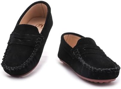 DADAWEN Toddler Little Kid Boys Girls Soft Suede Leather Slip On Loafer Flats Dress Shoes Casual Boat Shoes Wedding Church School Oxford Shoes Loafers Black US Size 10 M Toddler