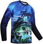 Mens Fishing Shirt Long Sleeve, Fishing Jerseys Fish Tshirts Uv Sun Protection Tops Fisherman,Blue Bass XL