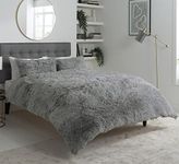 Olivia Rocco Snuggle Duvet Cover Set Super Soft Fluffy Quilt Sets Warm Cosy Winter Bedding, Double Silver