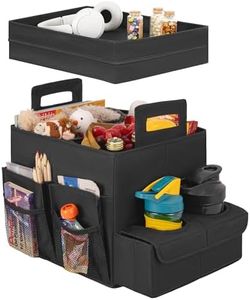 StorageWorks Trunk Organizer for Car, Car Organizer with Cup Holder, Seat Back Storage with Lid, Medium, Black, 1-Pack