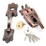 FARFELLNY Heavy Duty Grip Entry Door Lock,Proof Deadbolt Lock with Keyed Inter Locking Single Cylinder Deadbolt Lock,Set with Lever Handle Set (Antique Red Copper)
