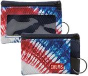 Chums Surfshorts Wallet - Lightweight Zippered Minimalist Wallet with Clear ID Window - Water Resistant with Key Ring (Red, White, Blue)