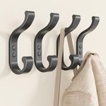 Coat Hanger Hooks Wall Mount - Metal Wall Hooks for Hanging Heavy Duty,Hold 30Lb,Backpack Hooks,Black Coat Hooks for Wall,Purse Hanger for Wall,Wall Mounted Bag Hooks,Key Hooks Hanging Keys (4 Pack)