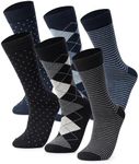 Alpine Swiss Mens Cotton 6 Pack Dress Socks Striped & Argyle Work Pack