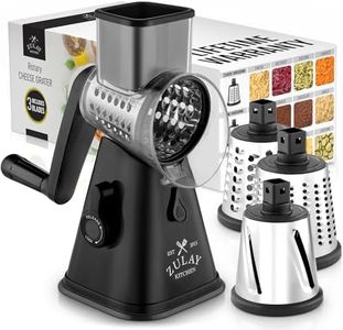 Rotary Cheese Grater with Upgraded, Reinforced Suction - Round Cheese Shredder Grater with 3 Replaceable Stainless Steel Drum Blades - Easy To Use & Clean - Vegetable Slicer & Nut Grinder (Black)