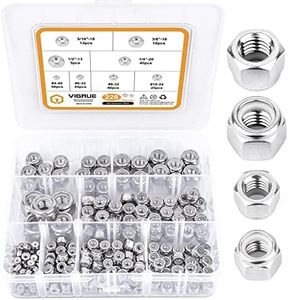 VIGRUE 228PCS Nylon Hex Lock Nuts Assorted Set, 4-40, 6-32, 8-32, 10-24, 1/4-20, 3/8-16, 5/16-18, 1/2-13 SAE Nylon Insert Nuts Assortment Kit, 304 Stainless Steel 18-8, Coarse Thread