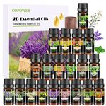 Essential Oils for Diffusers for Home, COPOWER 20 x10mL Diffuser Oils Fragrance with Diffuser Wood, [Aroma Secrets] 100% Pure Aromatherapy Oil, Lavender, Lemon, Rosemary, Frankincense, Eucalyptus.