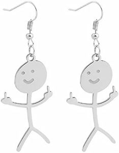 Pingyongchang Cool Funny Doodle Middle Finger Earrings Cute Handmade Face Dangle Drop Earrings for Women Men Friendship Personalized Jewelry Best Friend Gift, Metal, alloy