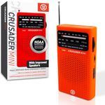 (Upgraded) 72HRS Crusader Mini NOAA/AM/FM Emergency Weather Radio, Powered by 2AA Battery(Not Included), Premium Designer Radio with Finest Tuning Knob and Speaker (Red)