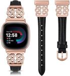 TOYOUTHS Leather Band Compatible with Fitbit Versa 4/Versa 3/Sense 2/Sense Band Women, Dressy Slim Leather Strap with Celtic Heart-Shaped Knot Buckle for Versa 4 Sense Smartwatch, Black/Rose Pink