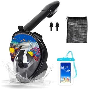 BLAZDEVE Full Face Snorkel Mask, Anti-Fog & Anti-Leak, 180° View, Action Camera Mount, Black, Adult, Snorkeling Set