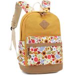 Leaper Cute Floral Canvas School Backpack for Kids Girls Casual Shoulder Bag Satchel Daypack Sunflower Yellow