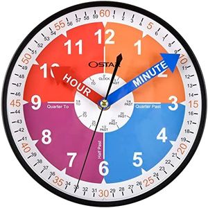 OSTAR Telling Time Teaching Wall Clock, Analog Silent Learning Clock for Kids Room Decor Battery Operated