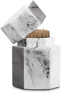 bdecor Toothpick Holder, Toothpick Holder Dispenser with Lid, Marble Effect
