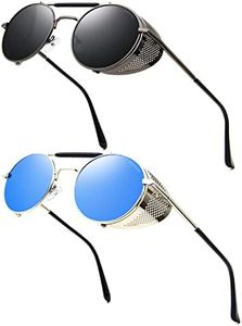 RONSOU Steampunk Style Round Vintage Polarized Sunglasses Retro Eyewear UV400 Protection Matel Frame, A9 2pcs Black Frame Grey Lens + Silver Frame Blue Lens(both Non Polarized), One Size