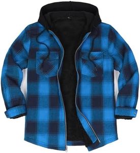 Mens Sherpa Fleece Lined Full Zip Up Hooded Plaid Flannel Shirt Jacket Outdoor Work Winter Shacket Midnight Ocean S