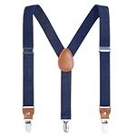 Children Boys Kids Adults Suspenders - Sturdy Metal Clips Genuine Leather Suspender (Navy blue, 27 inch (3 Years - 9 Years))