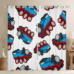 Train Darkening Dreapes Kids Cartoon Car Curtains for Bedroom Living Room Train Travel Decor Blackout Curtains Microfiber Train Construction Red Blue Window Treatments (2 Panels, 42 x 84 Inch)