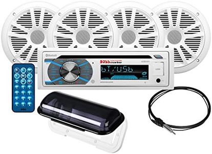 BOSS Audio Systems MCK508WB.64S Marine Boat Stereo Speaker Package - Single Din Radio Receiver Head Unit, CD Player, Bluetooth, Four 6.5 Inch Full Range Speakers, Dipole Antenna