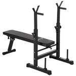 Soozier Adjustable Weight Bench, Foldable Bench Press with Barbell Rack and Dip Station for Home Gym, Strength Training Multiuse Workout Bench, Black