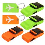 Fasery 4 pcs Luggage Straps with Luggage Tags Adjustable Suitcase Straps Travel Packing Belt with Buckle Orange and Green