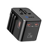 Orei 25Watt Universal Charger Adapter | 2X USBC 1XUSB A - 4-in-1 International Travel Adapter | Universal Travel Adapter Compatible 150+ Countries | Type C, A, G, I Compatible, Black